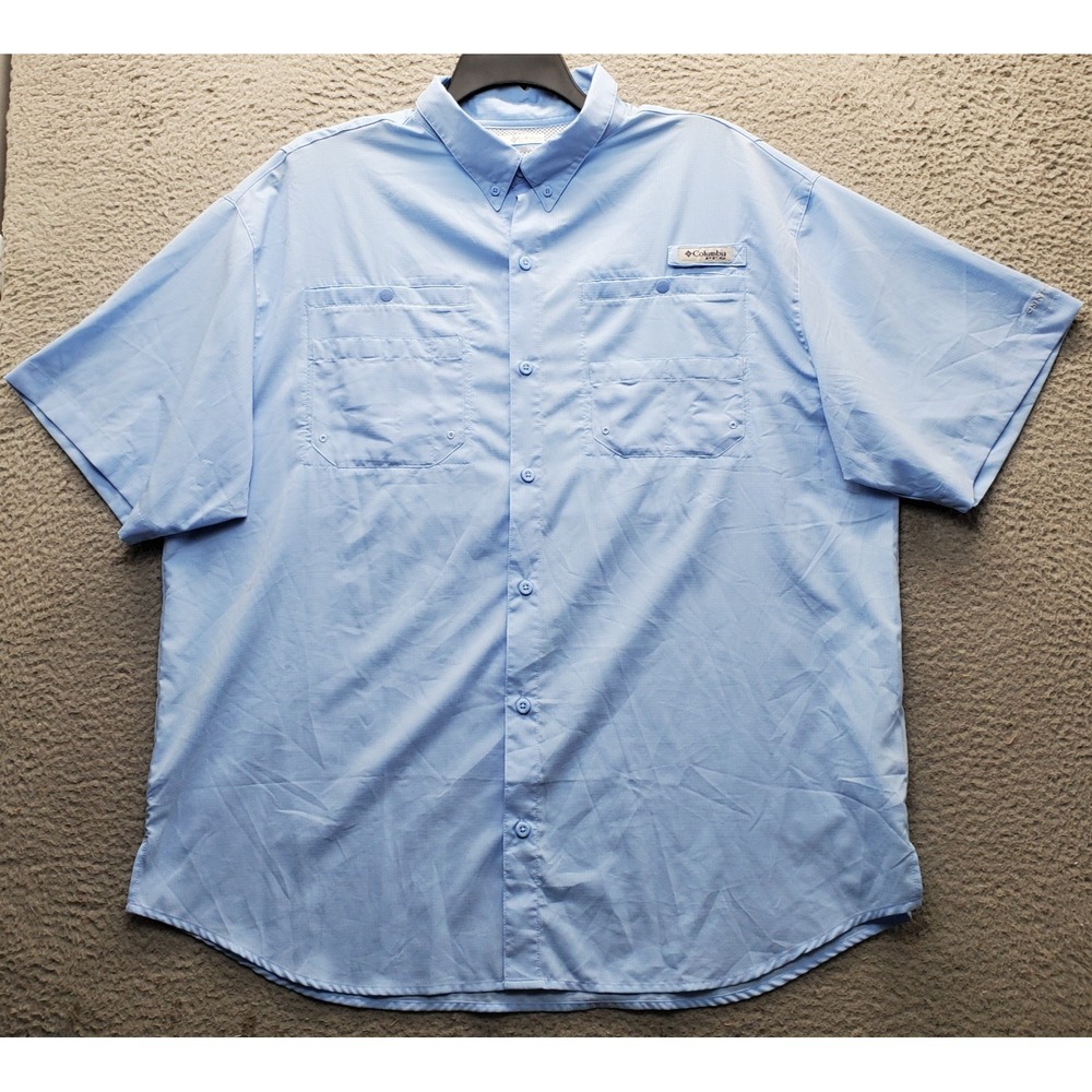 Columbia Fishing Shirt Mens XXL Blue Vented Short Sleeve Collared Button-Down